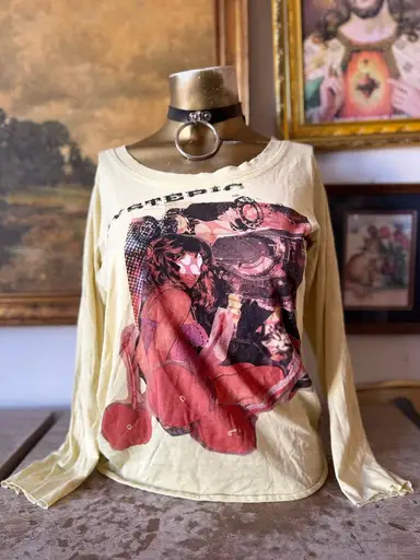 Hysteric Glamour Yellow Quarter Sleeve Graphic Designer Tee Size S/M