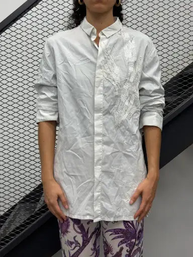 2010s Kris Van Assche White Embellished Short Sleeves Shirt