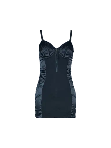 S/s 1989 Black Satin Panel Cone Bra Mini Dress