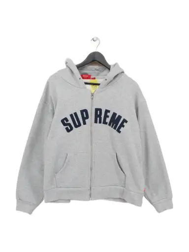 Supreme Men's Hoodie M Grey Graphic Cotton with Polyester Pullover
