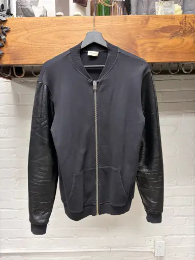 2014 Saint Laurent by Hedi Slimane Waxed Vinyl Sleeve Sweatshirt Bomber