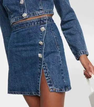 SELF PORTRAIT Nieuw Mini Rok Skirt Denim Sequins Studded M