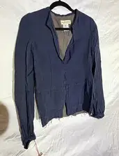 DRIES VAN NOTEN Women’s Navy Blue Short Jacket Nylon Frayed Hem EU 38