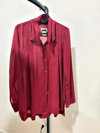 Issey Miyake FETE Pleated Button Down Shirt in Red