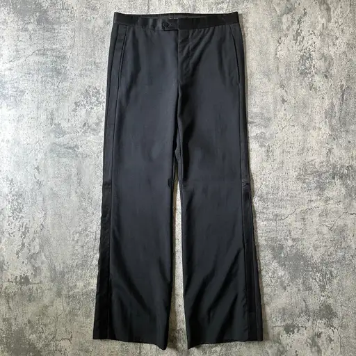FW97 Satin-Stripe Wide-Leg Bootcut Tuxedo Pants