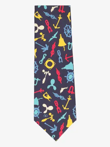 Valentino Blue Silk Tie with Nautical Motifs