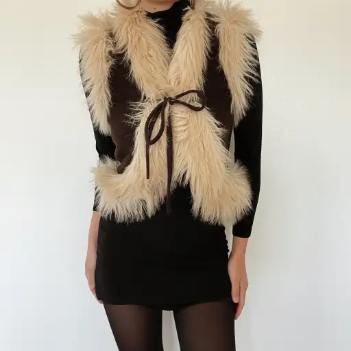 Moschino Chic Wool Faux Fur Trim Tied Vest (S-L)
