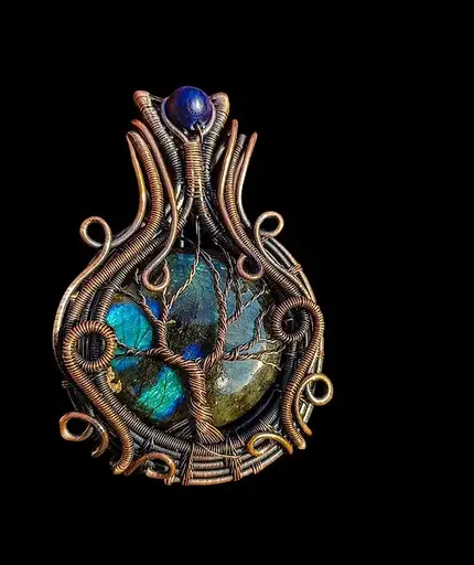 Copper Tree handmade artwork Labradorite Stone - Height: 6 cm - Width: 4 cm- 25 g