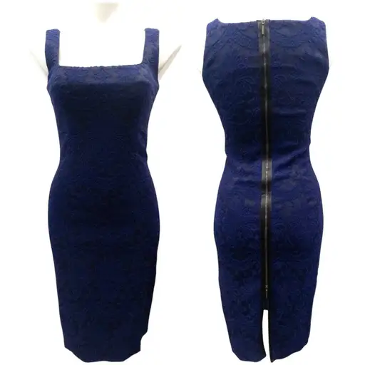 Plein Sud Blue Black Lace Zipper Dress Sleeveless Square Neck Women's 6