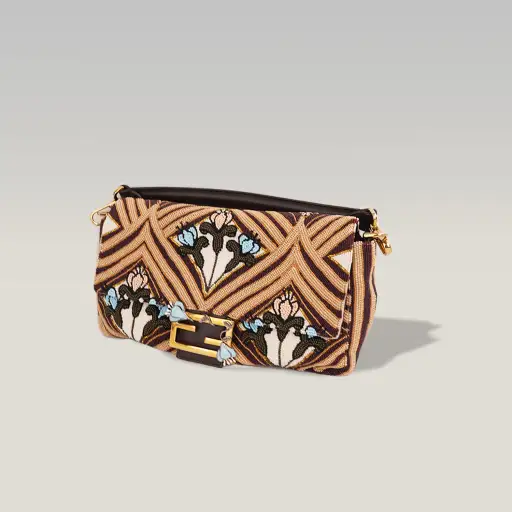 Fendi Baguette Limited Edition Marrone con Ricami e Perline Multicolore
