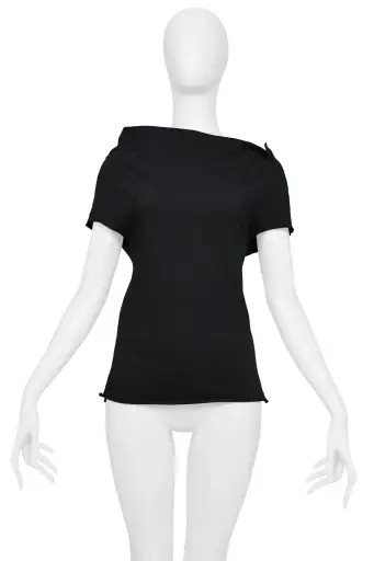 Y'S BY YOHJI YAMAMOTO BLACK SLEEVES COTTON TOP WITH RAW EDGES