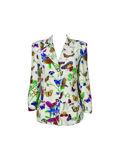 Multicolor Butterfly Printed Long-Sleeve Blazer