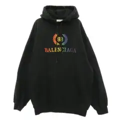 BALENCIAGA バレンシアガ 19AW 570798 TEV50 レインボー ロゴ刺繍 フーディー プルオーバー パーカー ブラック系 S【中古】