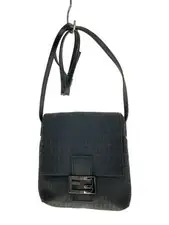Fendi Zucca Black Shoulder Bag Turn Lock Silver Hardware Italy 22cm 8BT075
