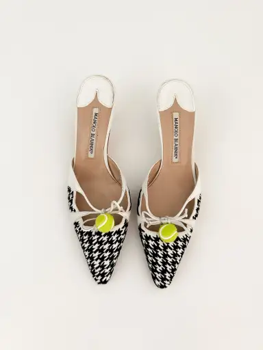 Manolo Blahnik Tennis Ball Reworked Houndstooth Bow Mule Heels (IT 36)