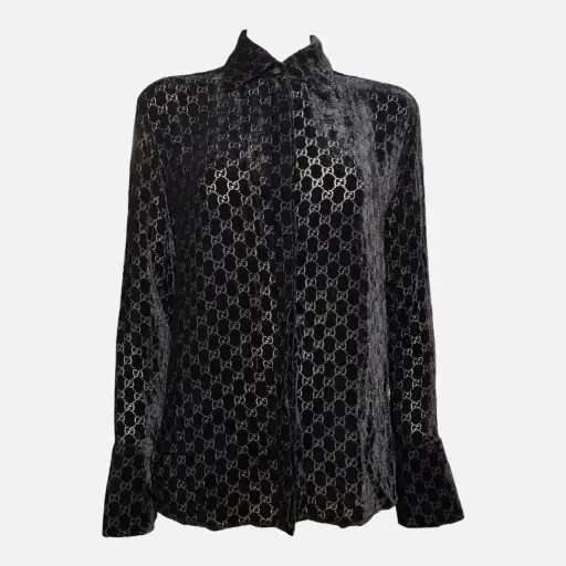 Gucci by Tom Ford F/W 1997 Black GG Velvet Monogram Shirt