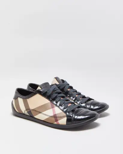 Vintage Burberry Itrocalvig1ara Women's Nova Check Canvas Patent Leather Trainers - UK3
