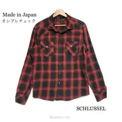 SCHLUSSEL オンブレチェック 長袖シャツ レッド×ブラック 4