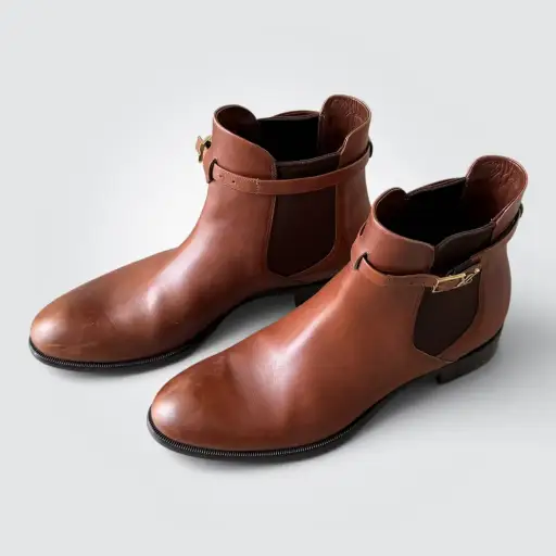 Brown Leather Chelsea Boots with LV Buckle