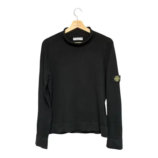 VINTAGE STONE ISLAND BLACK MOCK NECK KNIT SWEATER WITH ICONIC COMPASS BADGE