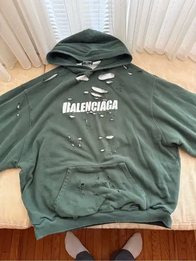 Balenciaga Distressed Green Hoodie Size Medium