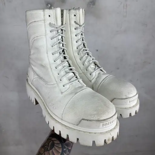 Balenciaga White Canvas Strike Boots