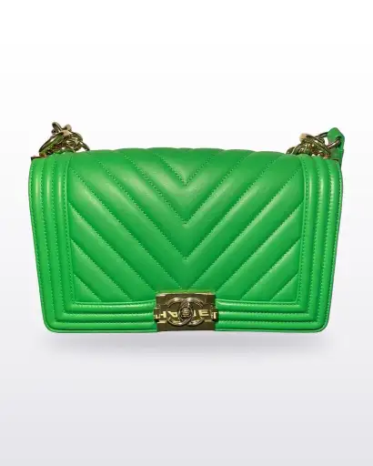 Chanel Green Chevron Quilted Leather Medium Boy Bag