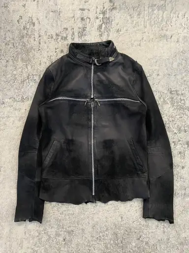 14th Addiction Cross-Zip Blistered Leather Jacket