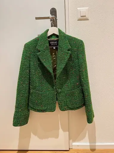 Versace Jeans Couture Tweed Bouclé Green Jacket - IT 42 / M