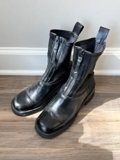 E8 by Miista Black Leather Front Zip Ankle Boots