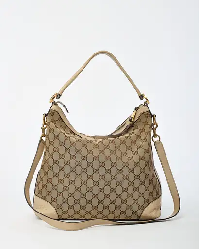Gucci Neutral Leather and Beige/Brown GG Monogram Canvas Small Miss GG Hobo 2Way Shoulder Bag