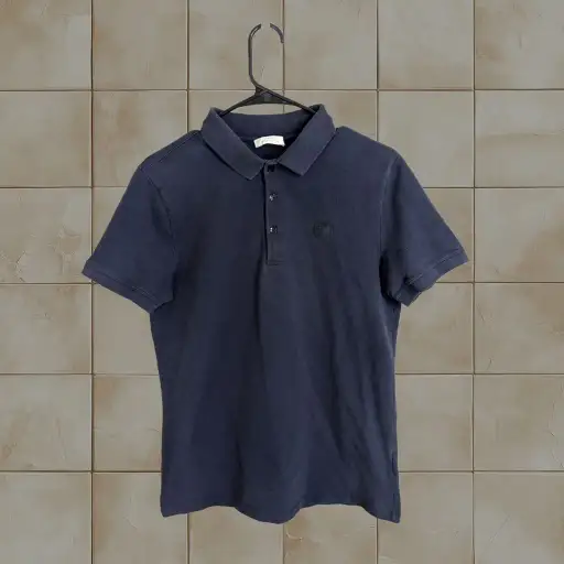 Versace Polo Shirt Men's Small Blue Short Sleeve Casual Preppy Stretch Cotton