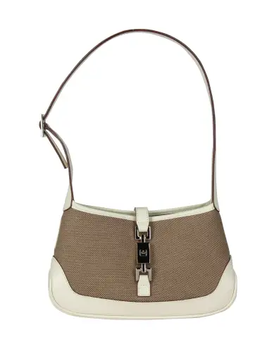 Gucci Vintage Tom Ford Era Taupe Canvas and White Leather Mini Jackie Bag