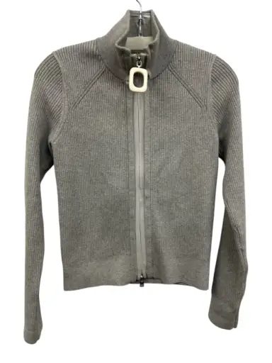 JW Anderson Size S Gray Cotton Blend Ribbed Knit Zip Front high neck Jacket