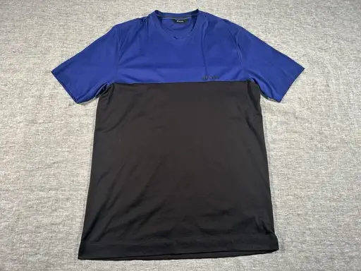 Z Zegna Shirt Mens Extra Large Black Blue Colorblock Cotton Pullover Designer