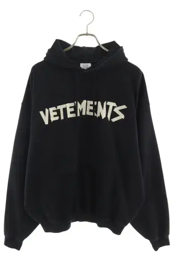 VETEMENTS 26AW Logo Distressed Cotton Hoodie Black Size S
