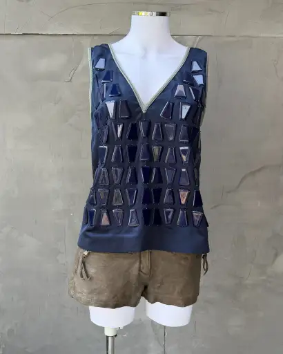 Prada Runway SS03 Blue Silk Beaded Vest – S