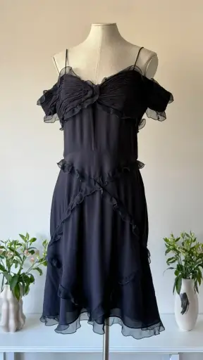 Valentino early 2000s black ruffle dress