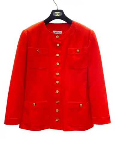 1993 Vintage Chanel Tangerine Skirt Suit Set XL