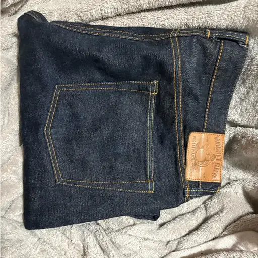 Momotaro Men's Straight Jeans - Dark Indigo with Contrast Gold Stitchin
