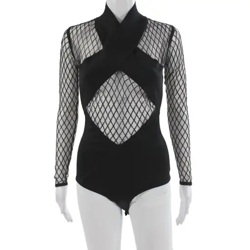 Balmain Women Black High Neck Long Sleeve Jumpsuit Zip Viscose Blend Size 36