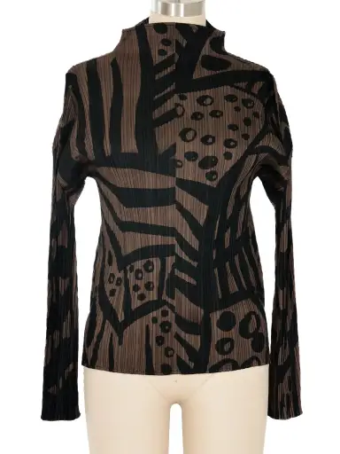 Issey Miyake Pleats Please Mudcloth Printed Plisse Top