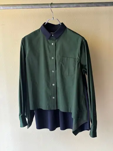 sacai サカイ ドッキング 長袖シャツ グリーン　ネイビー 20-04885