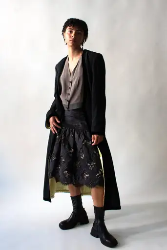 Giorgio Armani For Bergdorf Goodman Black Wool Contrast Satin-Lined Coat