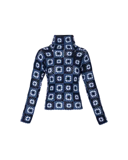A/W 1999 Blue Crochet Turtleneck Sweater and Scarf Set