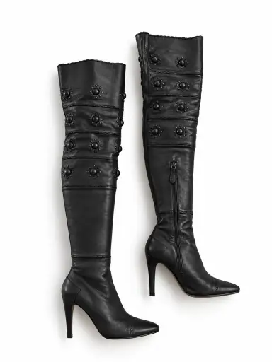 Alaia black leather black beads boots size 38
