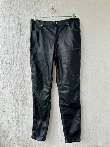 BLACK FAUX-LEATHER PANELED PANTS