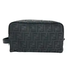 Fendi Zucca Black Clutch Bag with Handle Dust Bag Authentic Italy 25cm A-