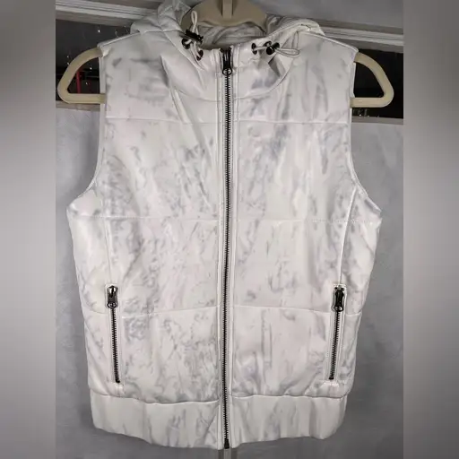 NWOT Project New York White with Bluish Gray design Hooded Vest size XS