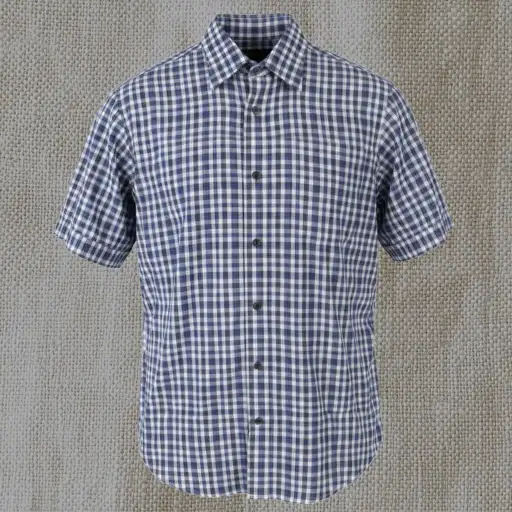 Z ZEGNA Shirt M Blue Plaid Button Front Spread Short Sleeve Men's